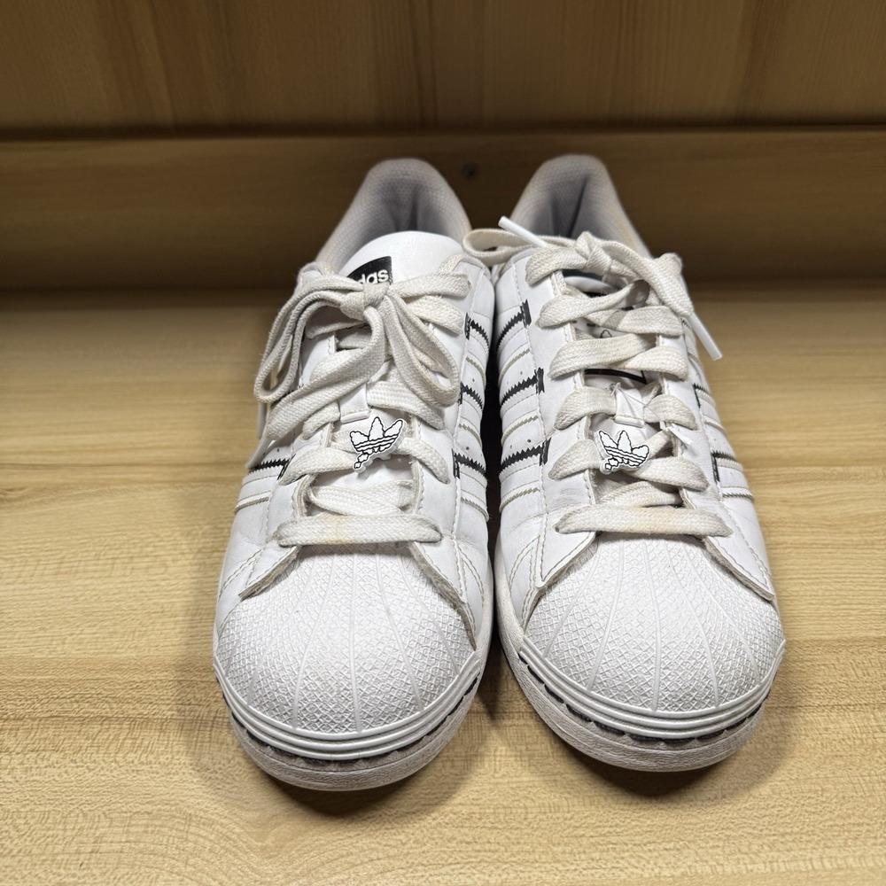 Adidas Superstar Cloud Sneakers Thin Stripes White Black‎ Leather Women's 6.5 - Picture 4 of 12